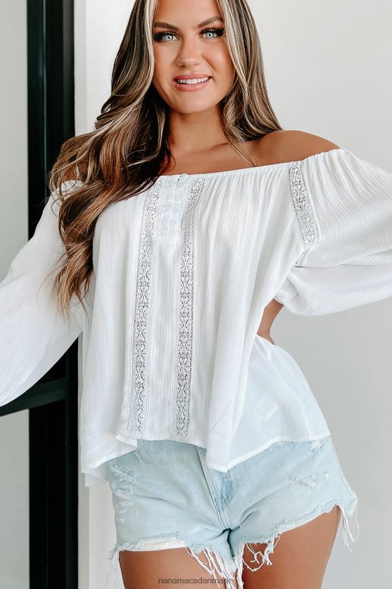 min eneste skruestik blonde detalje 3/4 ærmet bluse NanaMacs XJPBDL769 hvid