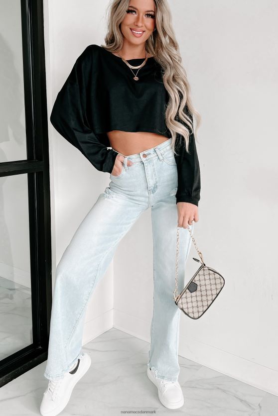 oversized langærmet crop top NanaMacs XJPBDL619 sort