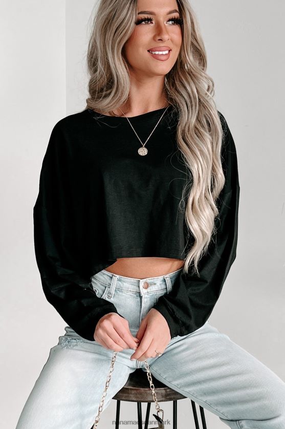 oversized langærmet crop top NanaMacs XJPBDL619 sort