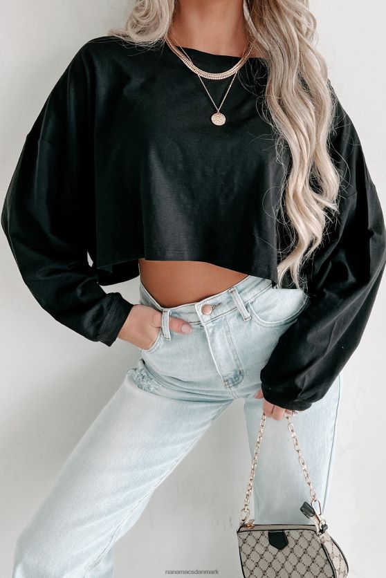 oversized langærmet crop top NanaMacs XJPBDL619 sort