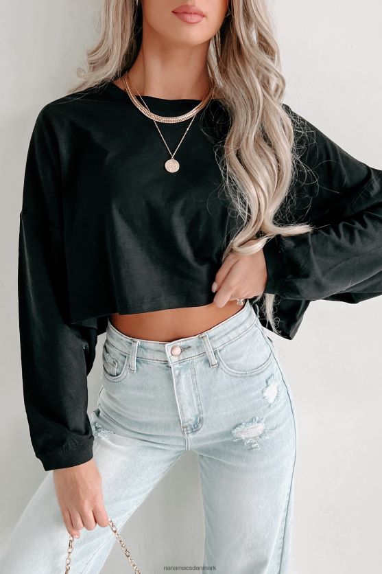 oversized langærmet crop top NanaMacs XJPBDL619 sort