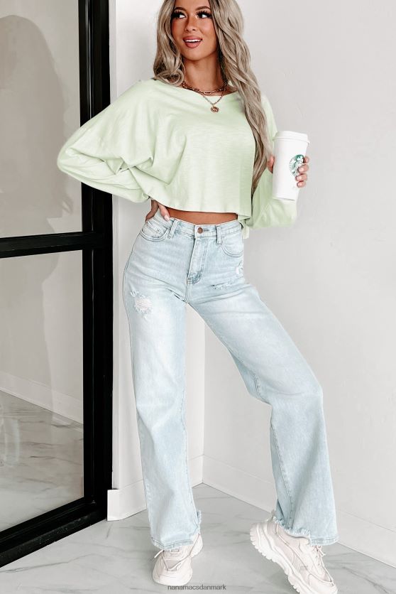 oversized langærmet crop top NanaMacs XJPBDL627 pastelgrøn