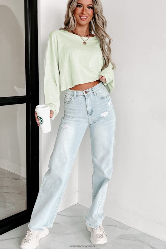 oversized langærmet crop top NanaMacs XJPBDL627 pastelgrøn