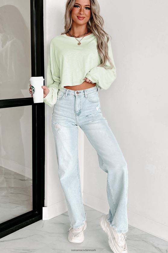 oversized langærmet crop top NanaMacs XJPBDL627 pastelgrøn