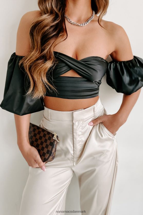 provokerende looks off skulder satin crop top NanaMacs XJPBDL83 sort