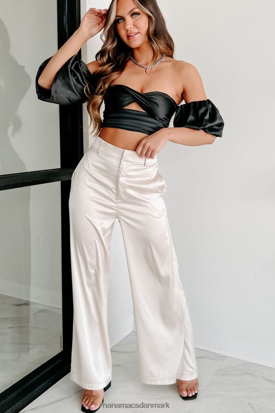 provokerende looks off skulder satin crop top NanaMacs XJPBDL83 sort