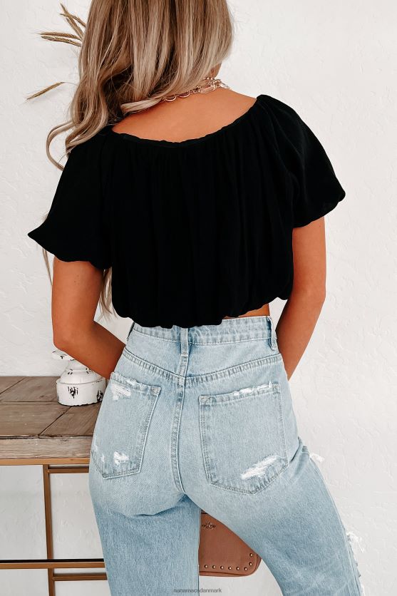 ricarda crop-top med pufærmer NanaMacs XJPBDL1476 sort