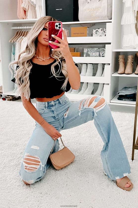 ricarda crop-top med pufærmer NanaMacs XJPBDL1476 sort