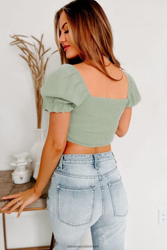 romantisk top med puffærmer med krog foran NanaMacs XJPBDL963 salvie