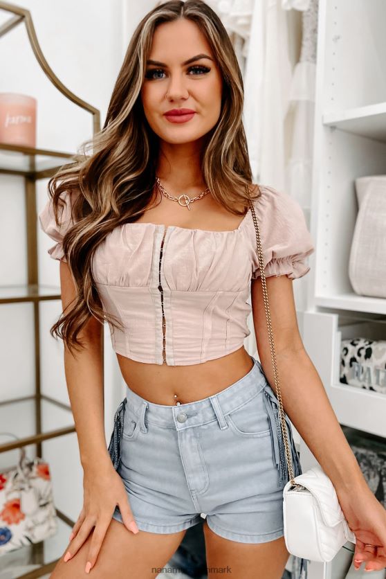 romantisk top med puffærmer med krog foran NanaMacs XJPBDL967 rødme