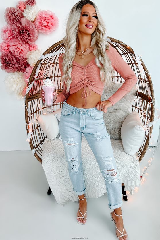 sat på varsel rynket front ribbet crop top NanaMacs XJPBDL975 Rose
