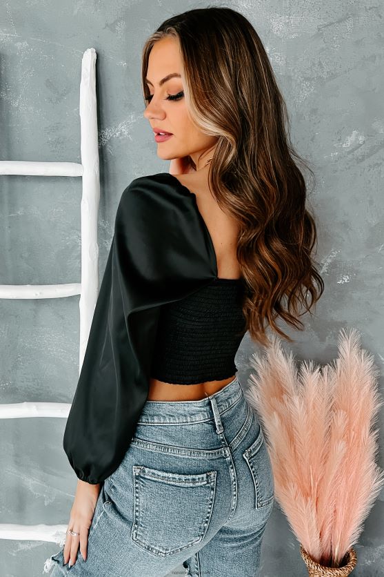 sats på os ruched satin crop top NanaMacs XJPBDL265 sort