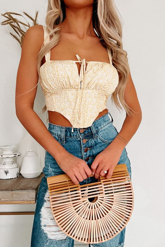 sikke en flirtblomstret rynket korset crop top NanaMacs XJPBDL1423 gul/hvid