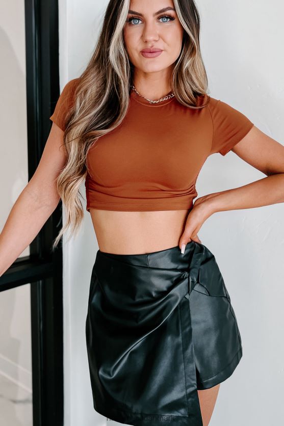 skynd dig ikke med den kortærmede crop top NanaMacs XJPBDL722 brun patina