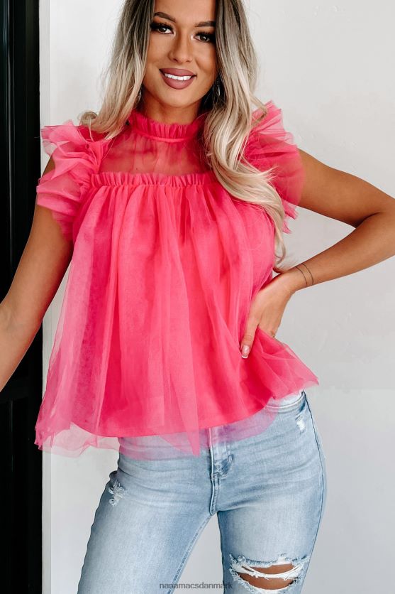 force of fashion flæsede mesh top NanaMacs XJPBDL113 fuchsia