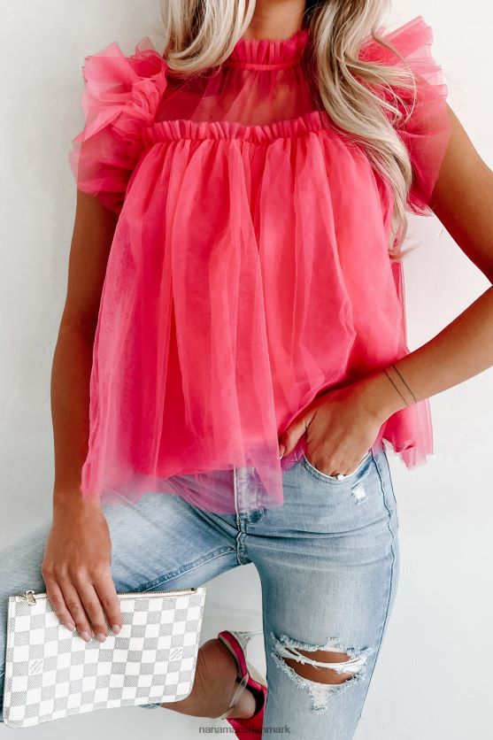force of fashion flæsede mesh top NanaMacs XJPBDL113 fuchsia