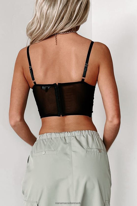 fristende skæbne blomstret mesh korset top NanaMacs XJPBDL175 sort