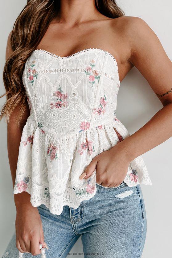 ramt med inspiration broderet stropløs blomstret top NanaMacs XJPBDL94 elfenben