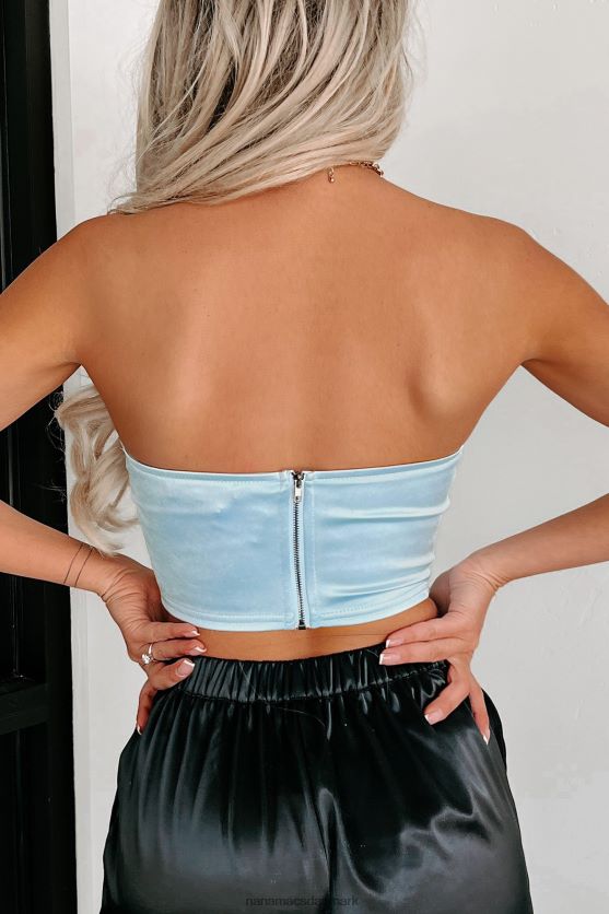 tager mig tilbage rhinestone satin korset top NanaMacs XJPBDL117 lyseblå