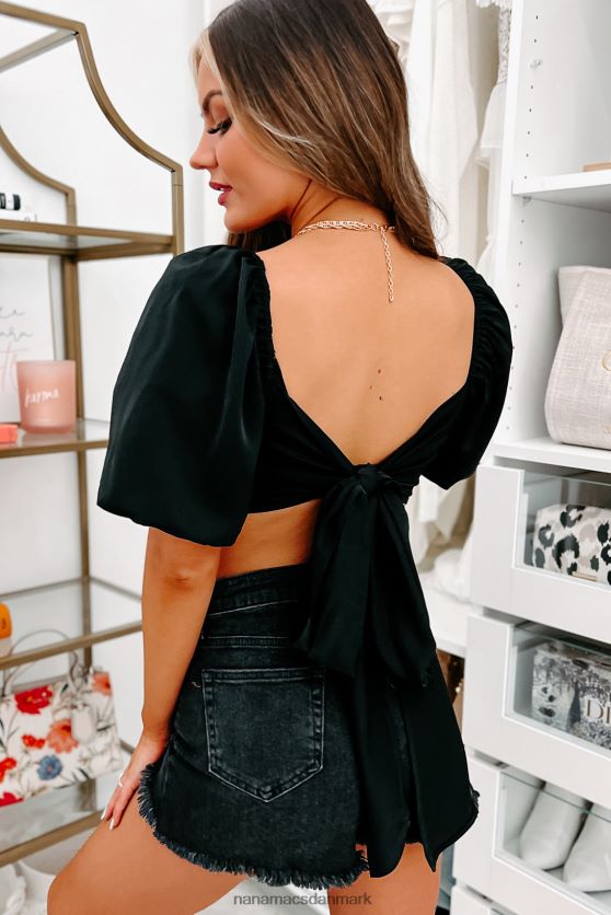 ugens smag puff ærme twist-front wrap top NanaMacs XJPBDL236 sort