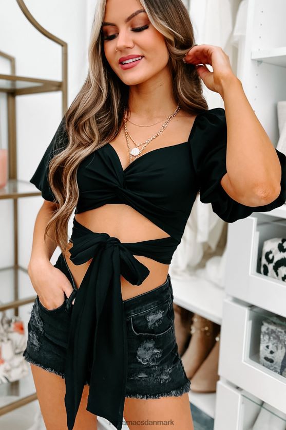 ugens smag puff ærme twist-front wrap top NanaMacs XJPBDL236 sort