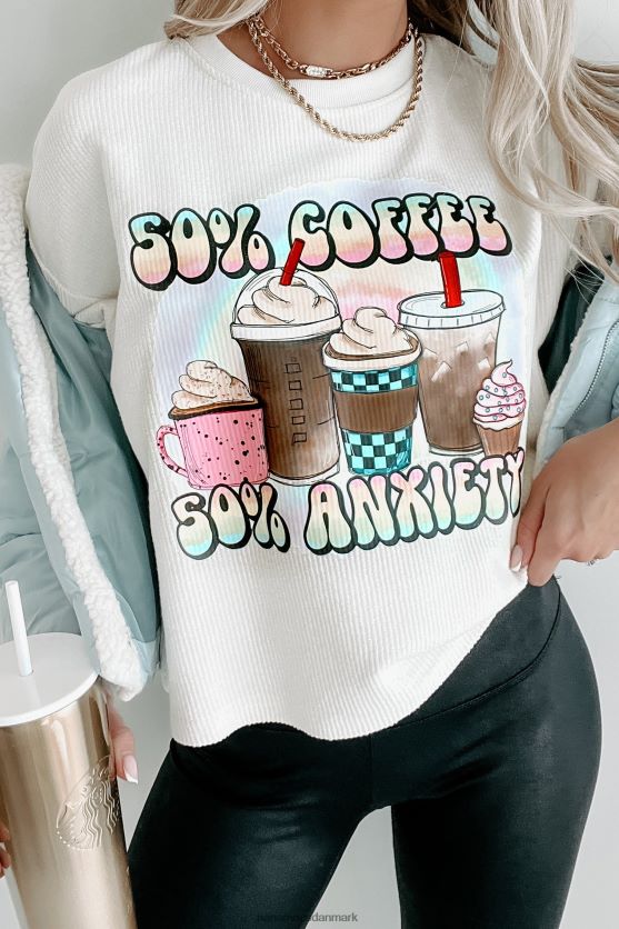 50% kaffe 50% angst kortærmet grafisk top med ledning NanaMacs XJPBDL3594 elfenben