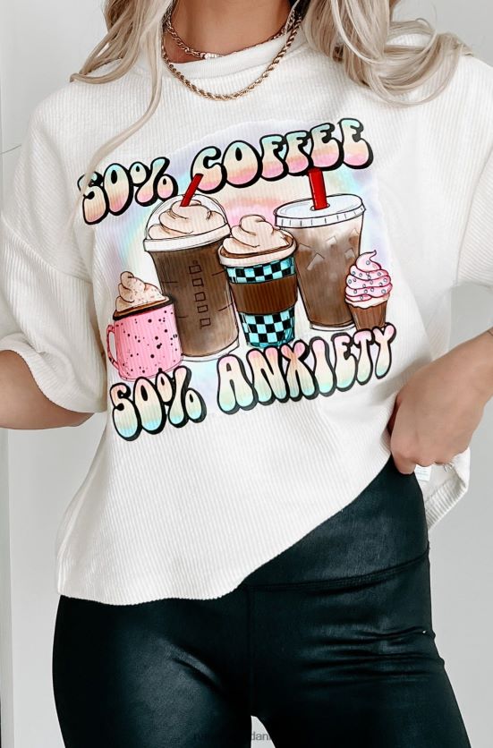 50% kaffe 50% angst kortærmet grafisk top med ledning NanaMacs XJPBDL3594 elfenben