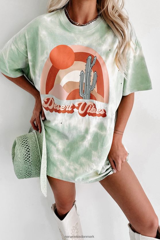 Desert dusk oversized distressed tie-dye grafisk t-shirt NanaMacs XJPBDL1079 pastelgrøn