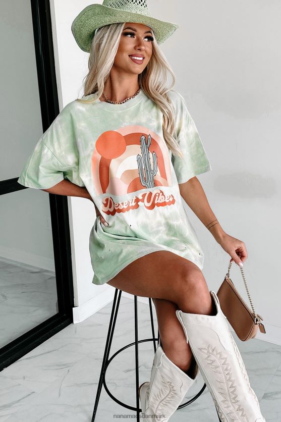 Desert dusk oversized distressed tie-dye grafisk t-shirt NanaMacs XJPBDL1079 pastelgrøn