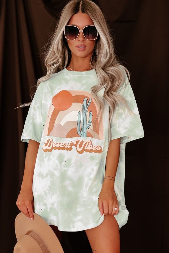Desert dusk oversized distressed tie-dye grafisk t-shirt NanaMacs XJPBDL1079 pastelgrøn