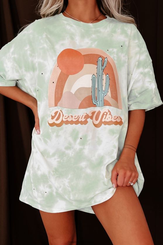 Desert dusk oversized distressed tie-dye grafisk t-shirt NanaMacs XJPBDL1079 pastelgrøn