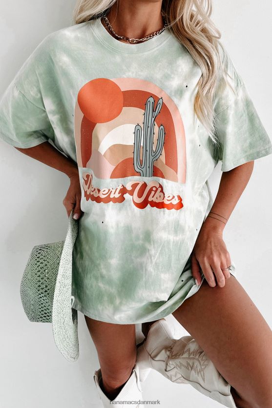 Desert dusk oversized distressed tie-dye grafisk t-shirt NanaMacs XJPBDL1079 pastelgrøn