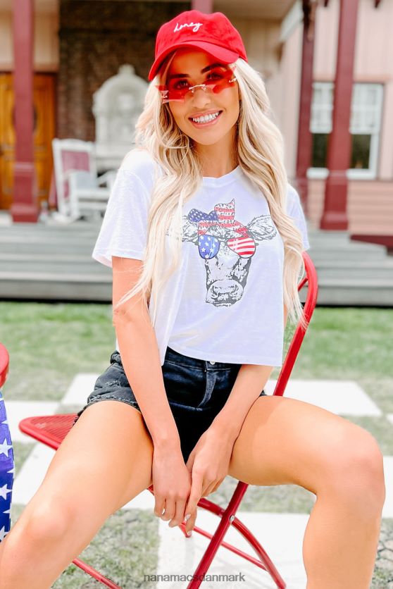 a-moo-rica beskåret ko grafisk t-shirt NanaMacs XJPBDL1090 hvid