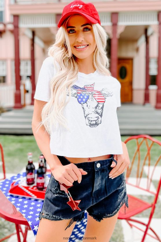 a-moo-rica beskåret ko grafisk t-shirt NanaMacs XJPBDL1090 hvid