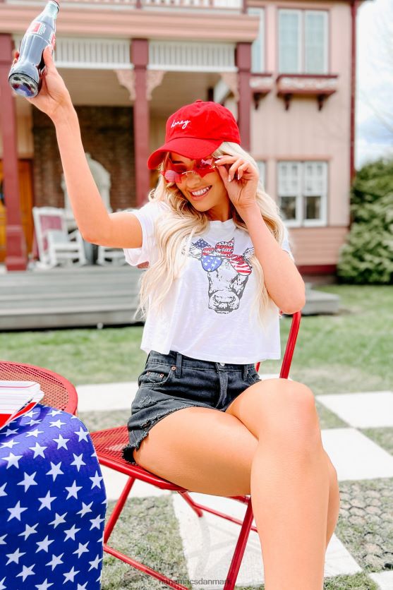 a-moo-rica beskåret ko grafisk t-shirt NanaMacs XJPBDL1090 hvid