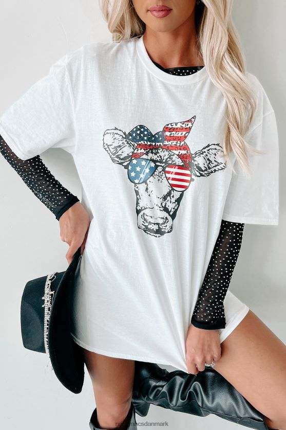 a-moo-rica ko grafisk t-shirt NanaMacs XJPBDL1091 hvid