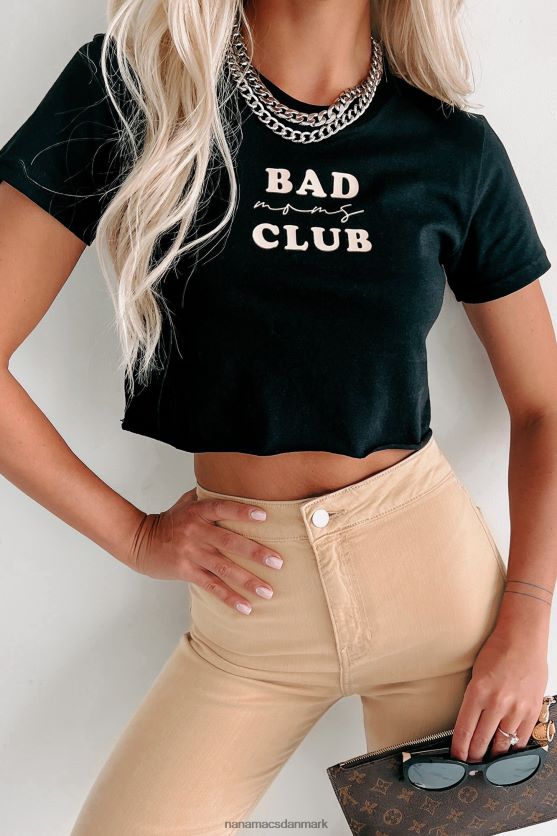 bad moms club raw hem grafisk crop tee NanaMacs XJPBDL768 sort/beige