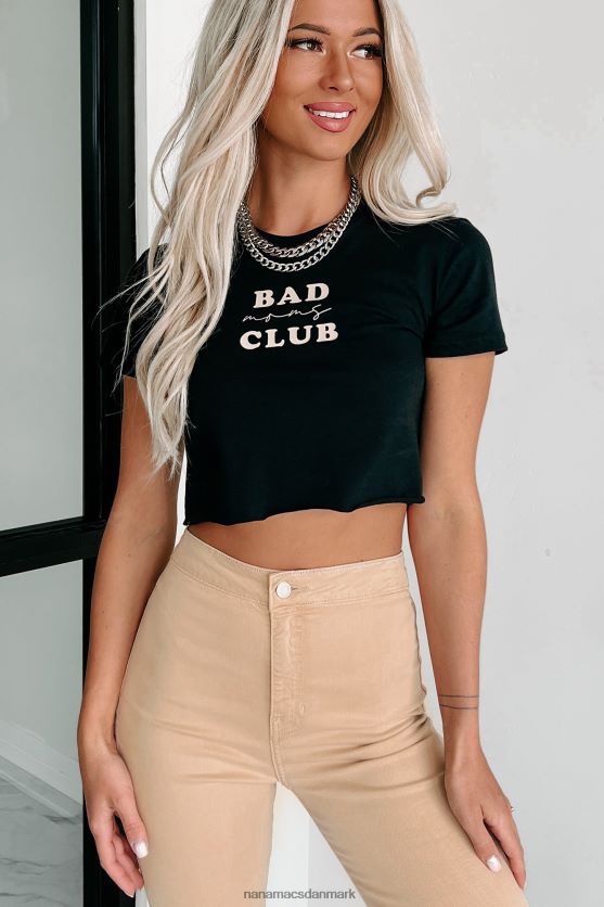 bad moms club raw hem grafisk crop tee NanaMacs XJPBDL768 sort/beige