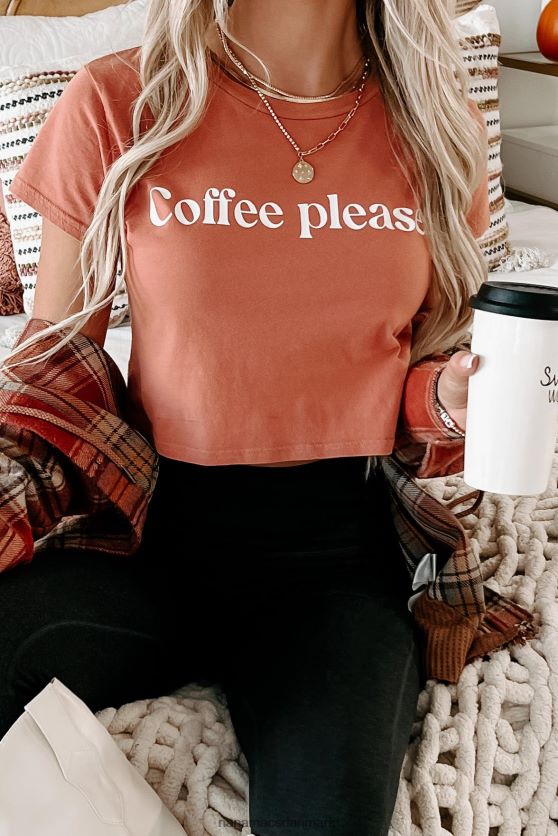 beskåret grafisk t-shirt NanaMacs XJPBDL1103 terra cotta