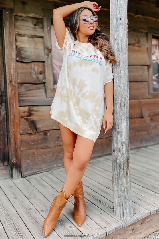 cowgirl oversized distressed tie-dye grafisk t-shirt NanaMacs XJPBDL1077 kaki