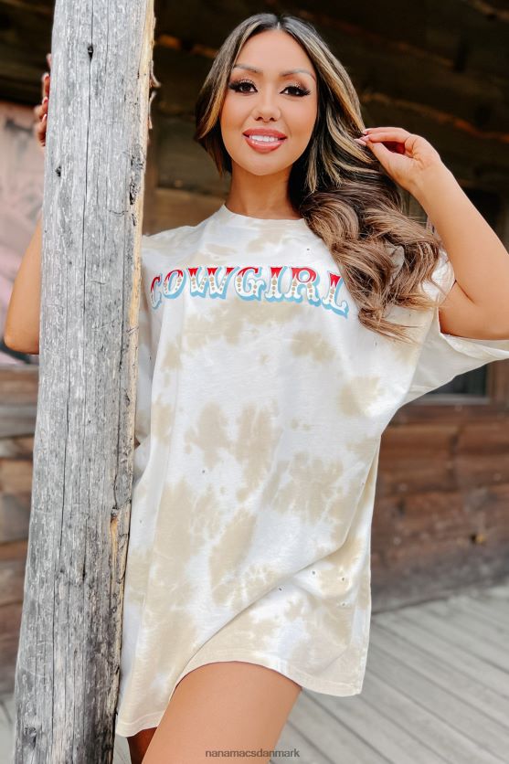 cowgirl oversized distressed tie-dye grafisk t-shirt NanaMacs XJPBDL1077 kaki