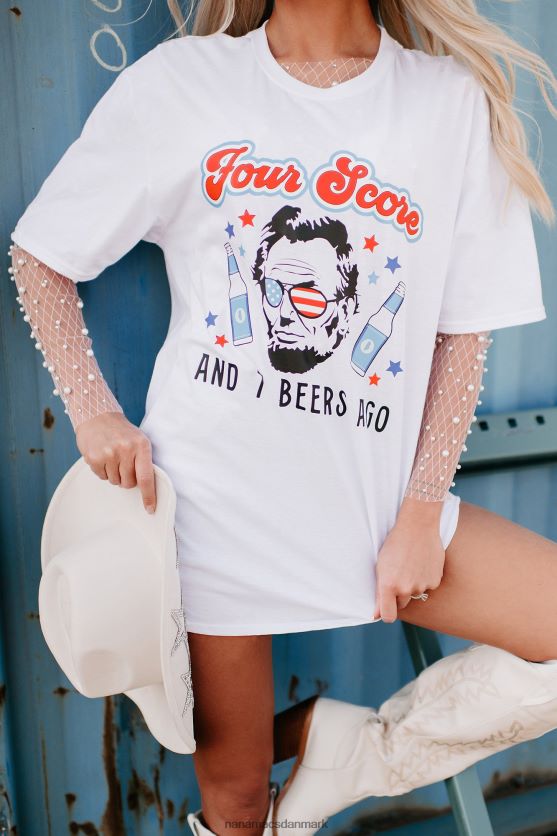 fire score og 7 øl siden grafisk t-shirt NanaMacs XJPBDL1088 hvid