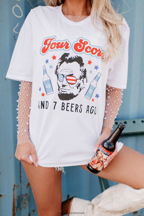 fire score og 7 øl siden grafisk t-shirt NanaMacs XJPBDL1088 hvid