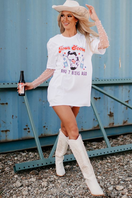 fire score og 7 øl siden grafisk t-shirt NanaMacs XJPBDL1088 hvid