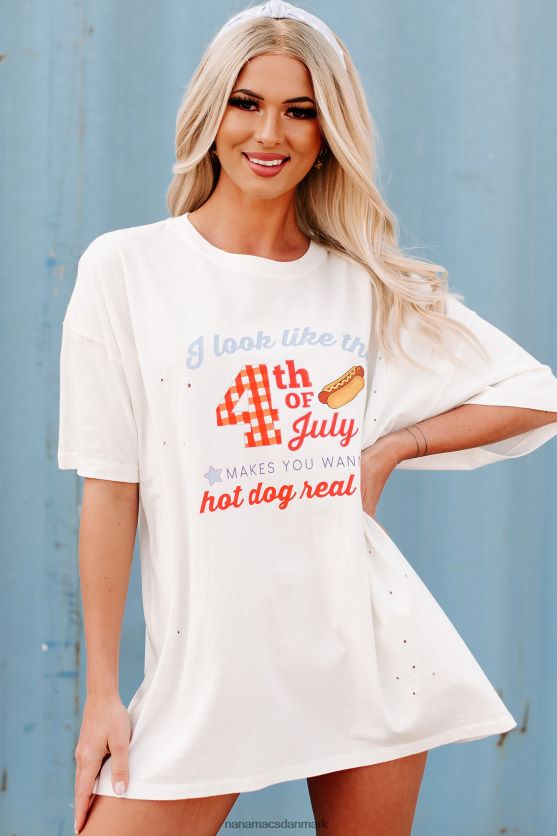 jeg ligner den 4. juli oversize nødlidende grafisk t-shirt NanaMacs XJPBDL810 off white