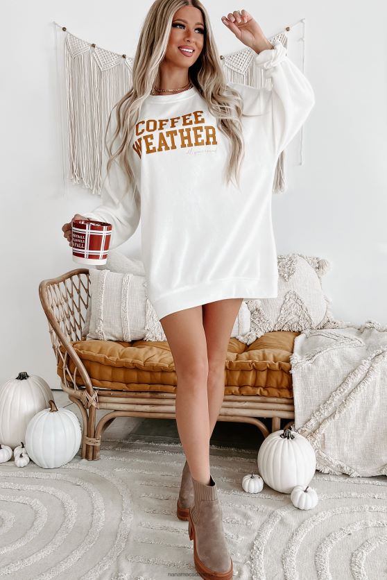 kaffe vejr oversized fleece grafisk top NanaMacs XJPBDL1100 flødeskum