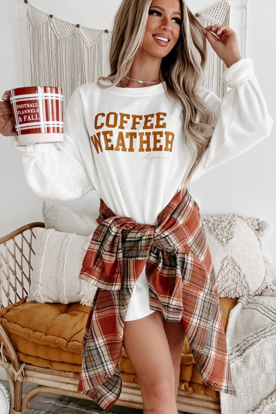 kaffe vejr oversized fleece grafisk top NanaMacs XJPBDL1100 flødeskum