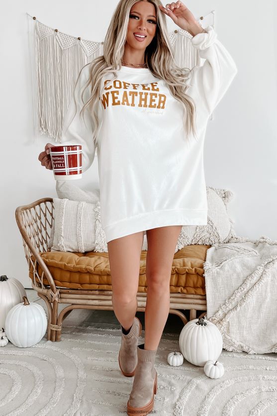 kaffe vejr oversized fleece grafisk top NanaMacs XJPBDL1100 flødeskum