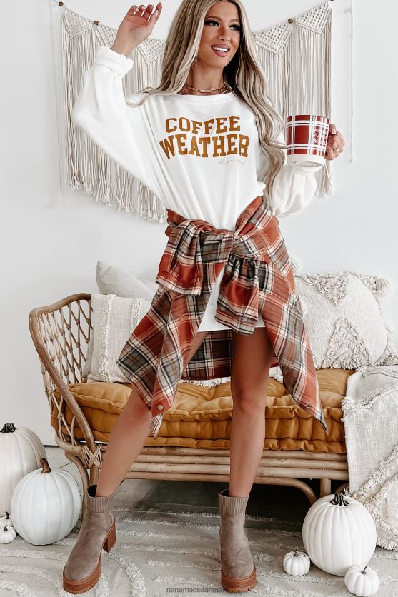 kaffe vejr oversized fleece grafisk top NanaMacs XJPBDL1100 flødeskum