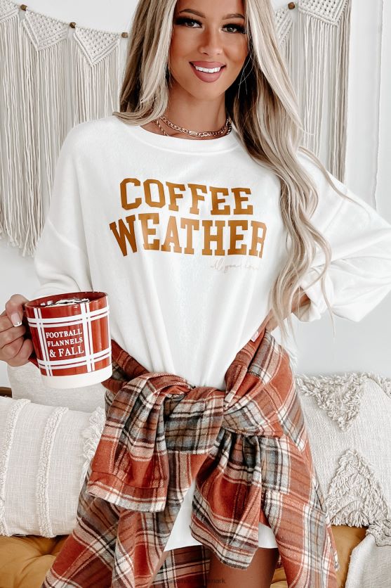 kaffe vejr oversized fleece grafisk top NanaMacs XJPBDL1100 flødeskum